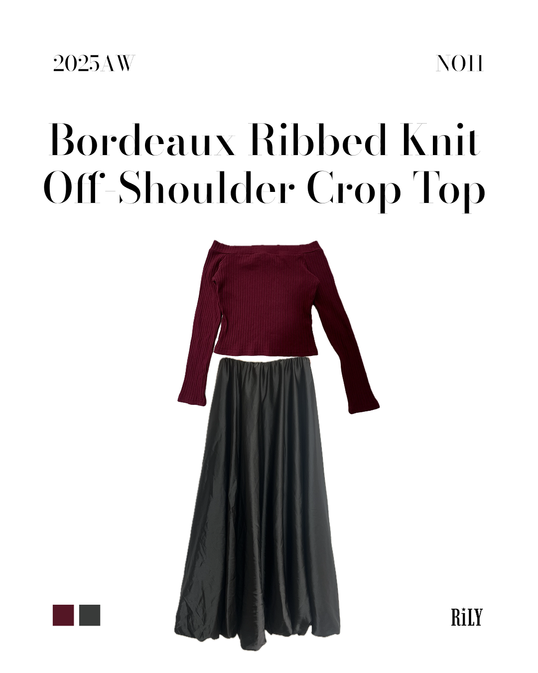 25051Bordeaux Ribbed Knit Off-Shoulder Crop Top