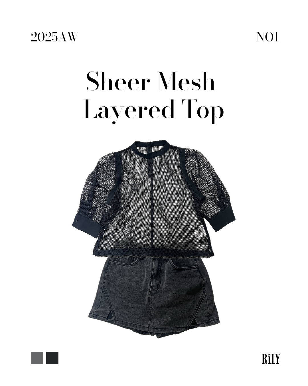 25035Sheer Mesh Layered Top
