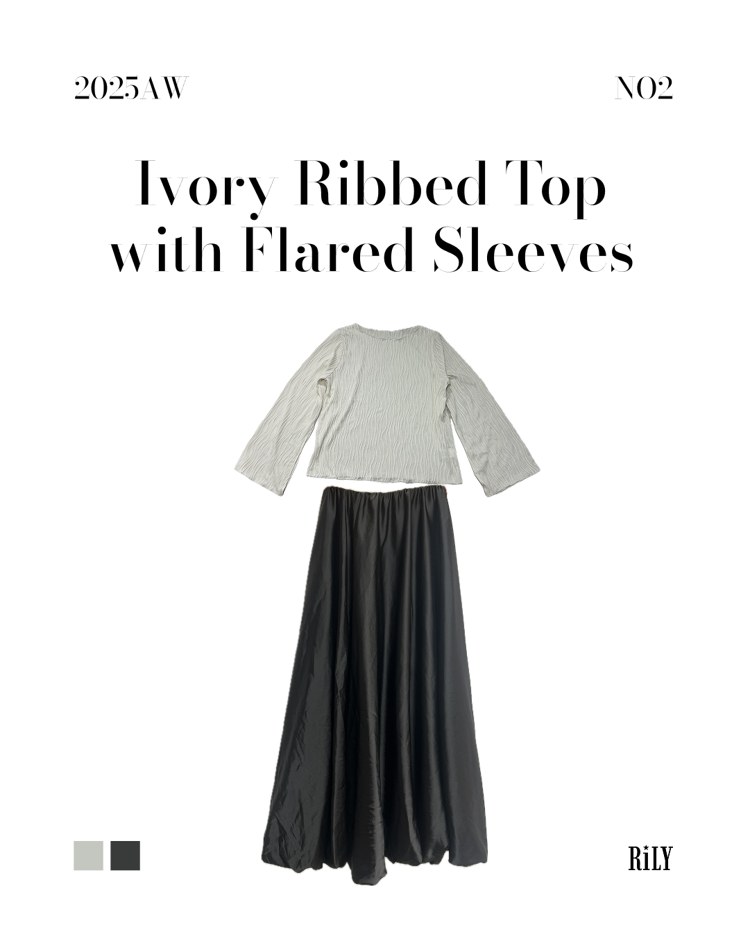 25054Ivory Ribbed Top with Flared Sleeves