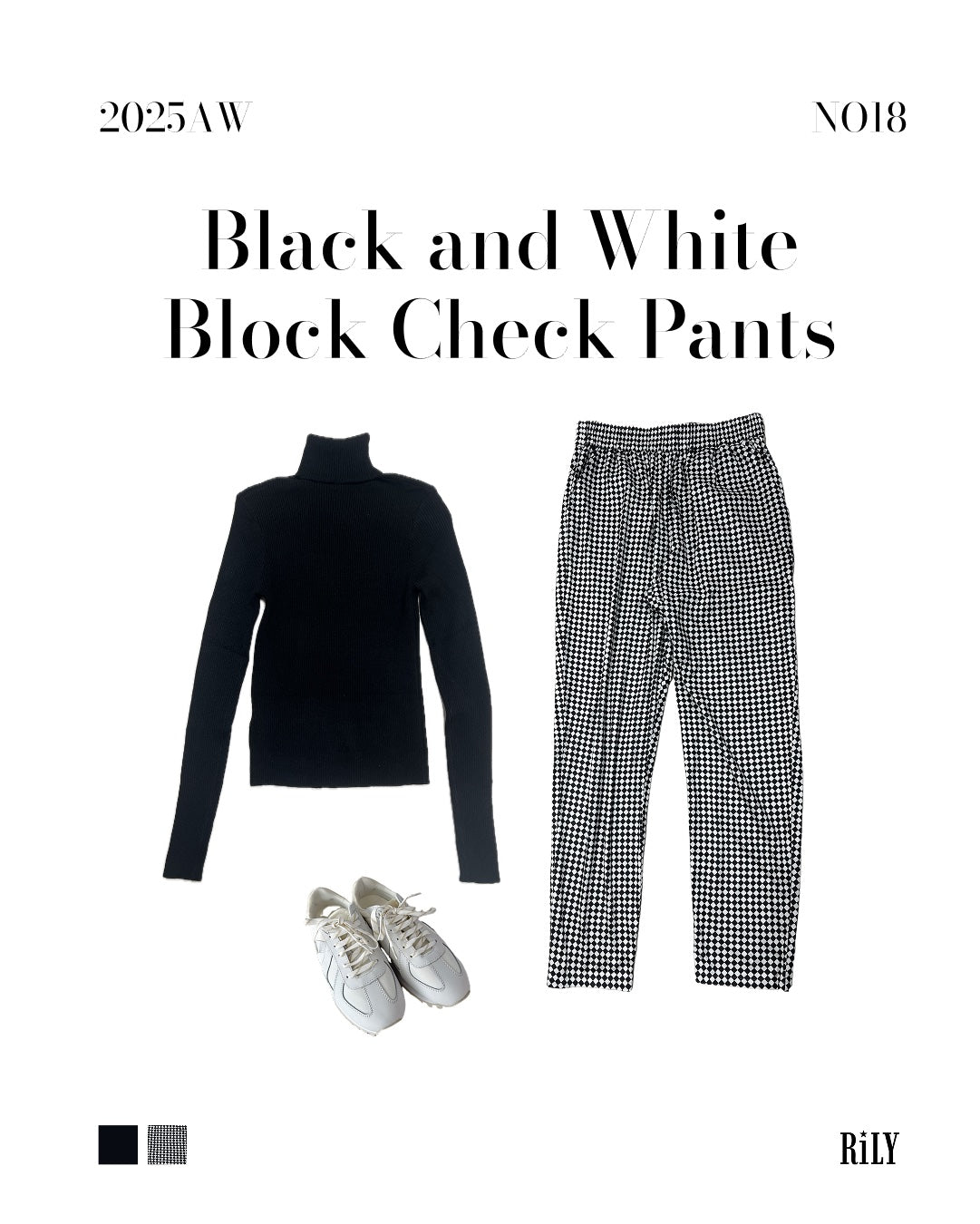 2501213Black and White Block Check Pants
