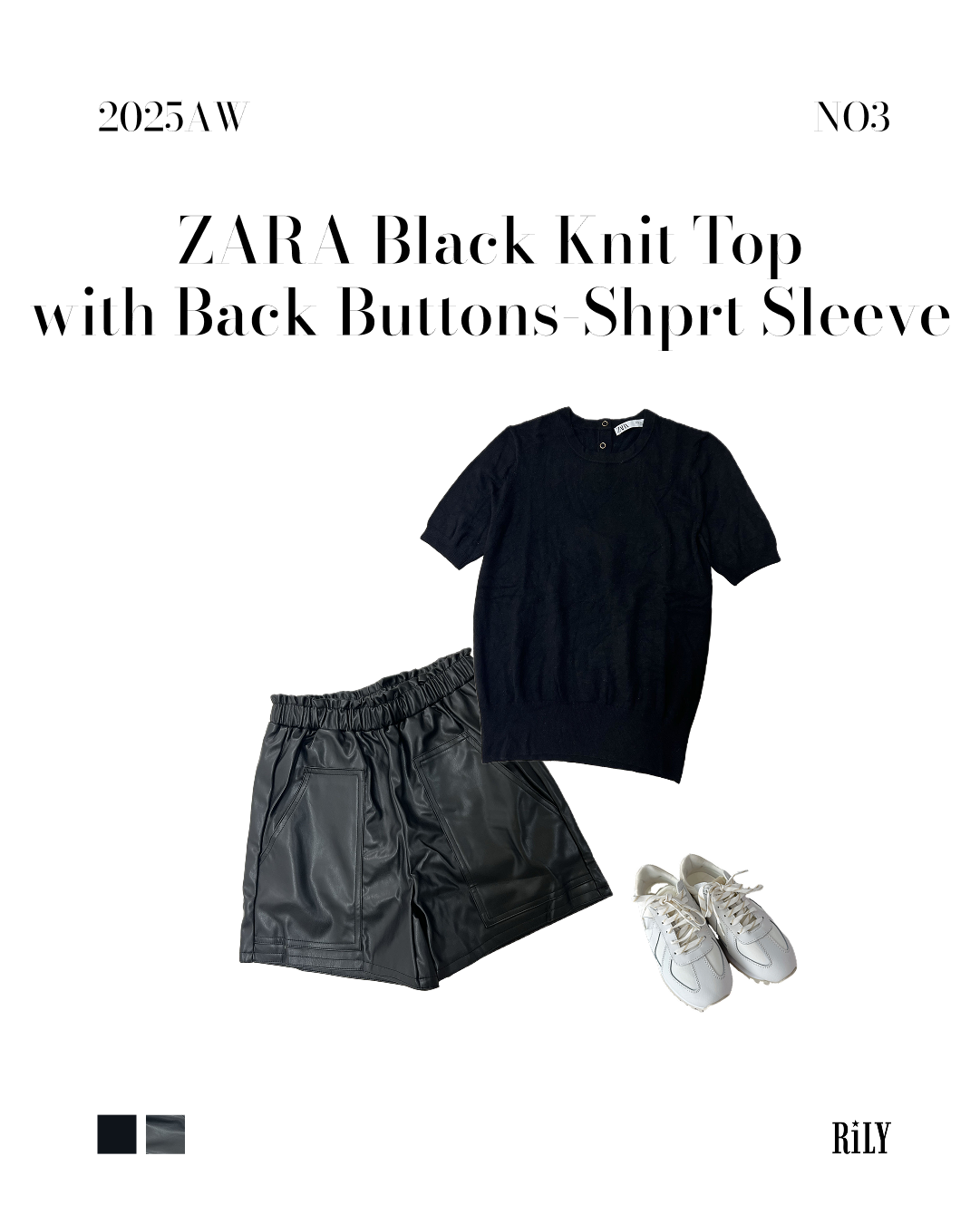 25045ZARA Black Knit Top with Back Buttons – Short Sleeve