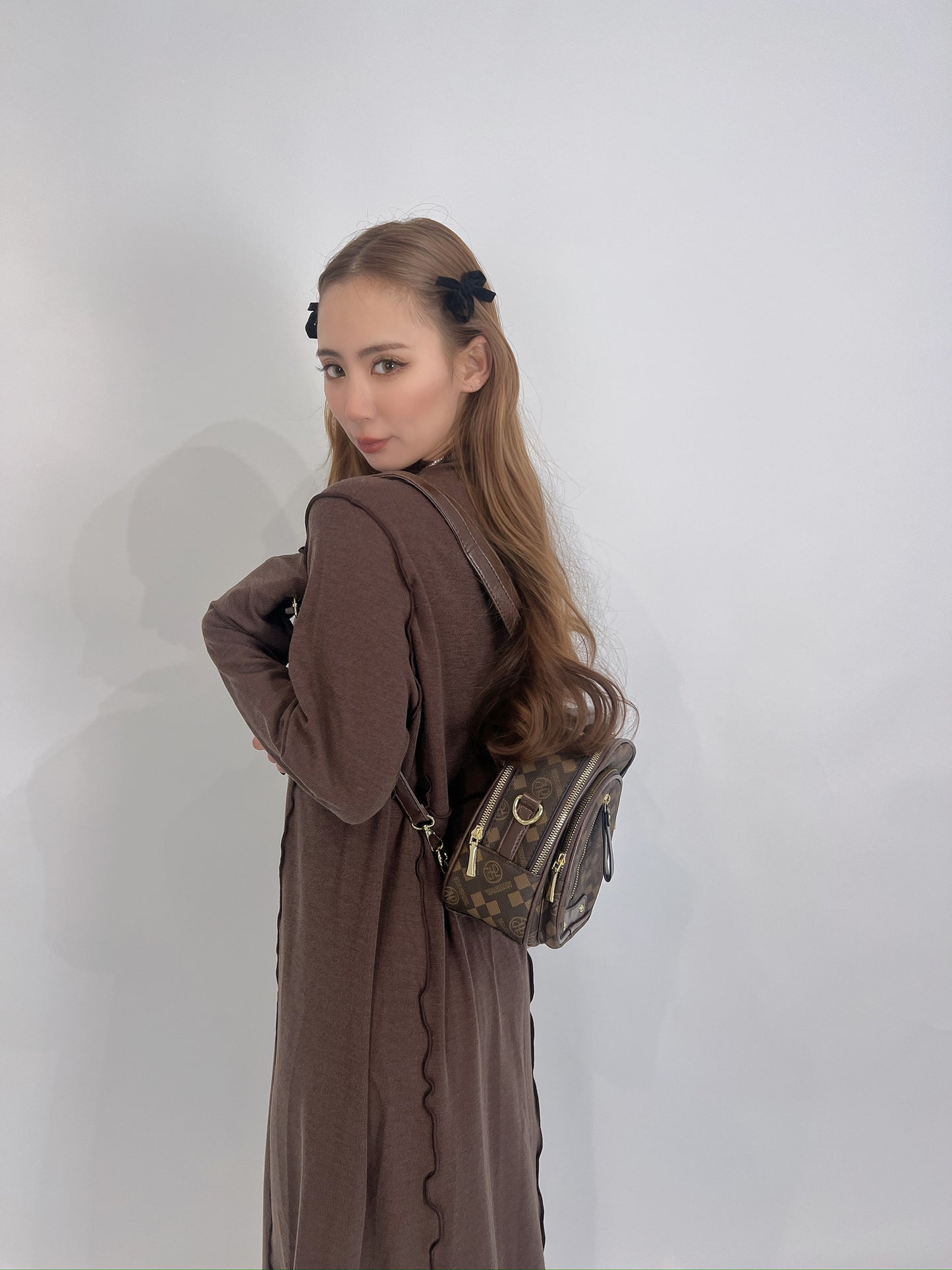 Brown Long Dress with Piping Detail