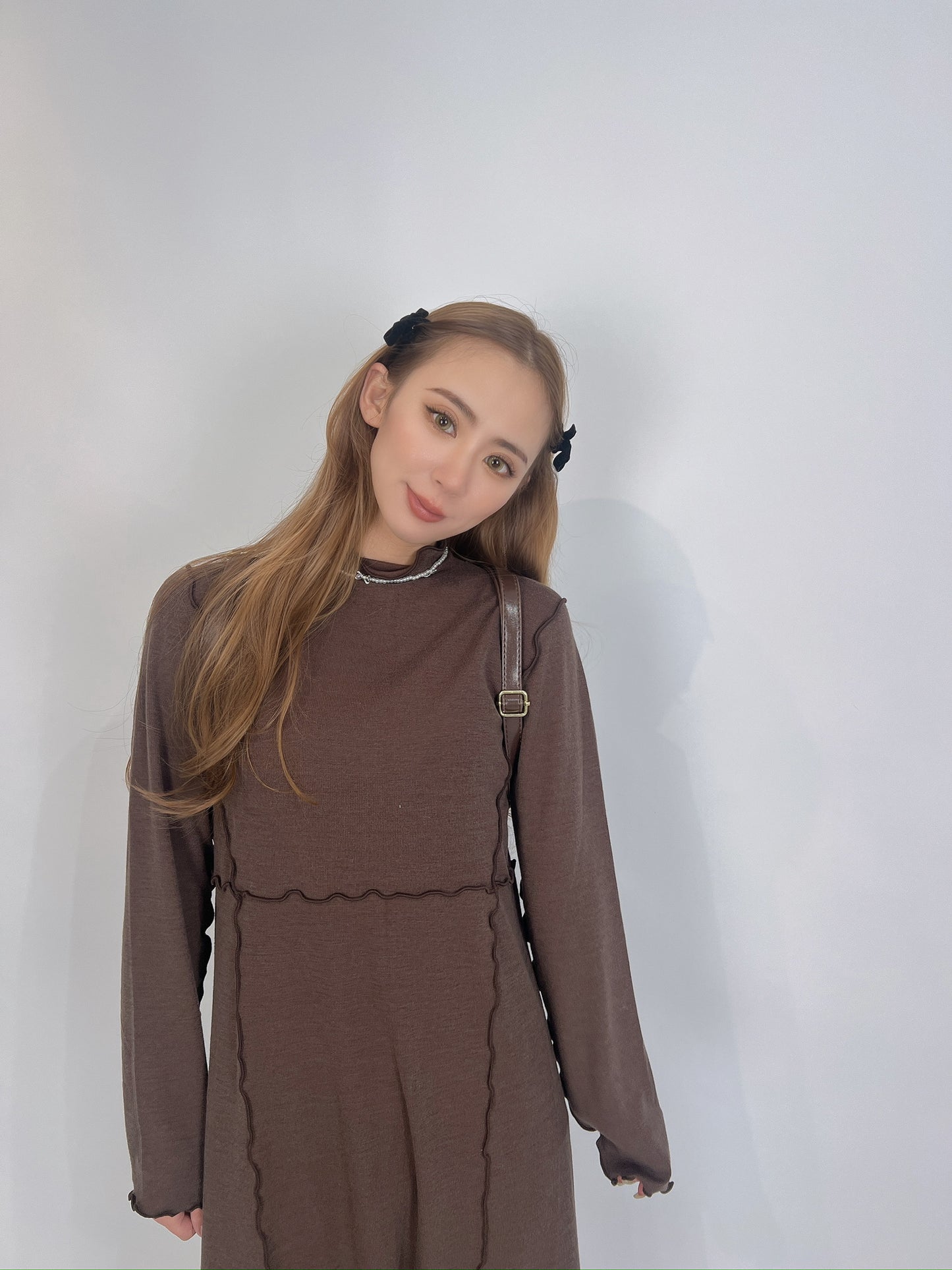 Brown Long Dress with Piping Detail