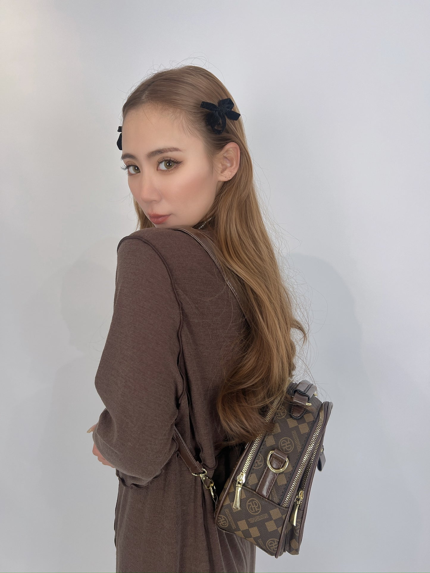 Brown Long Dress with Piping Detail