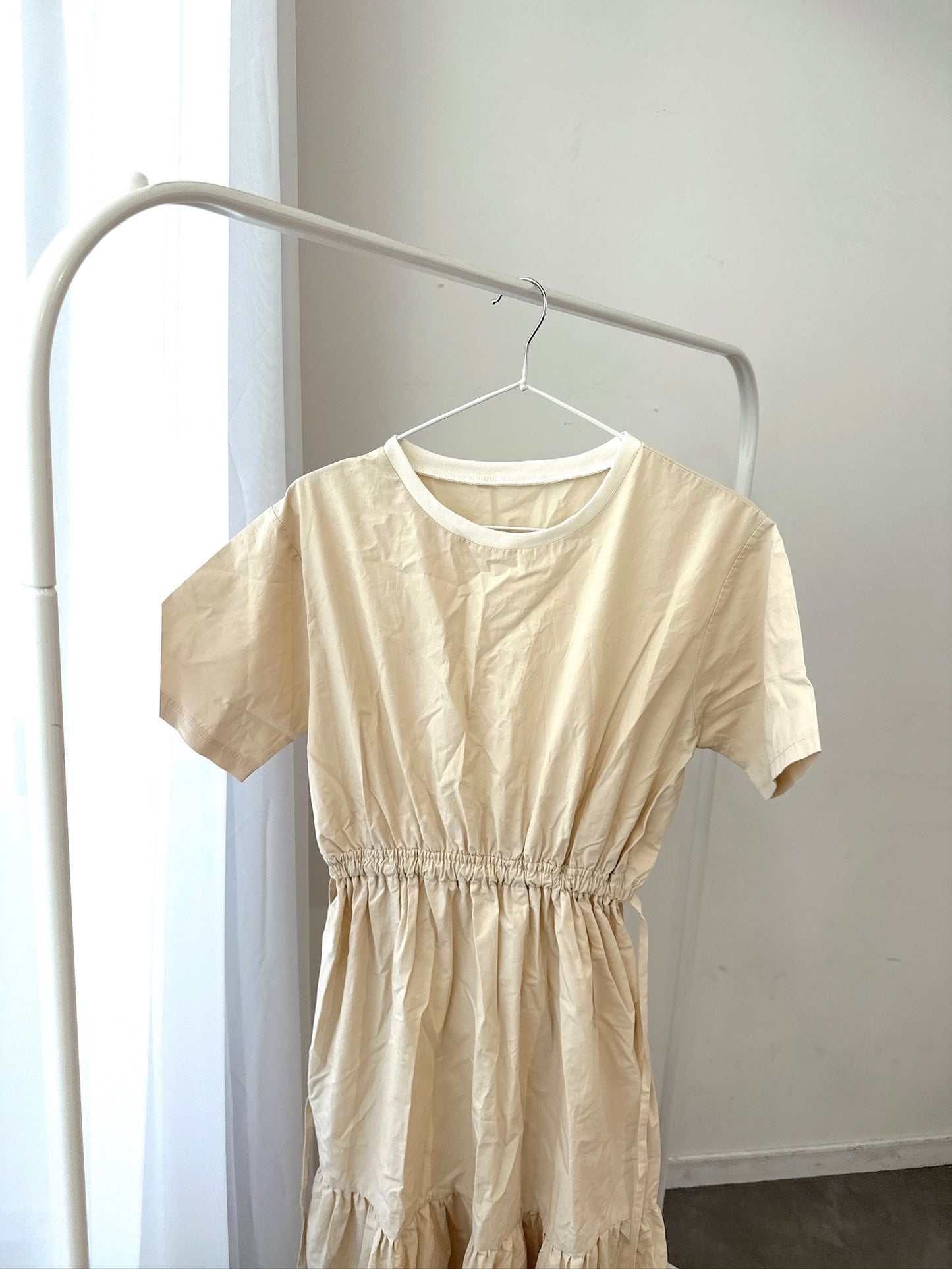 Beige Short-Sleeve Dress