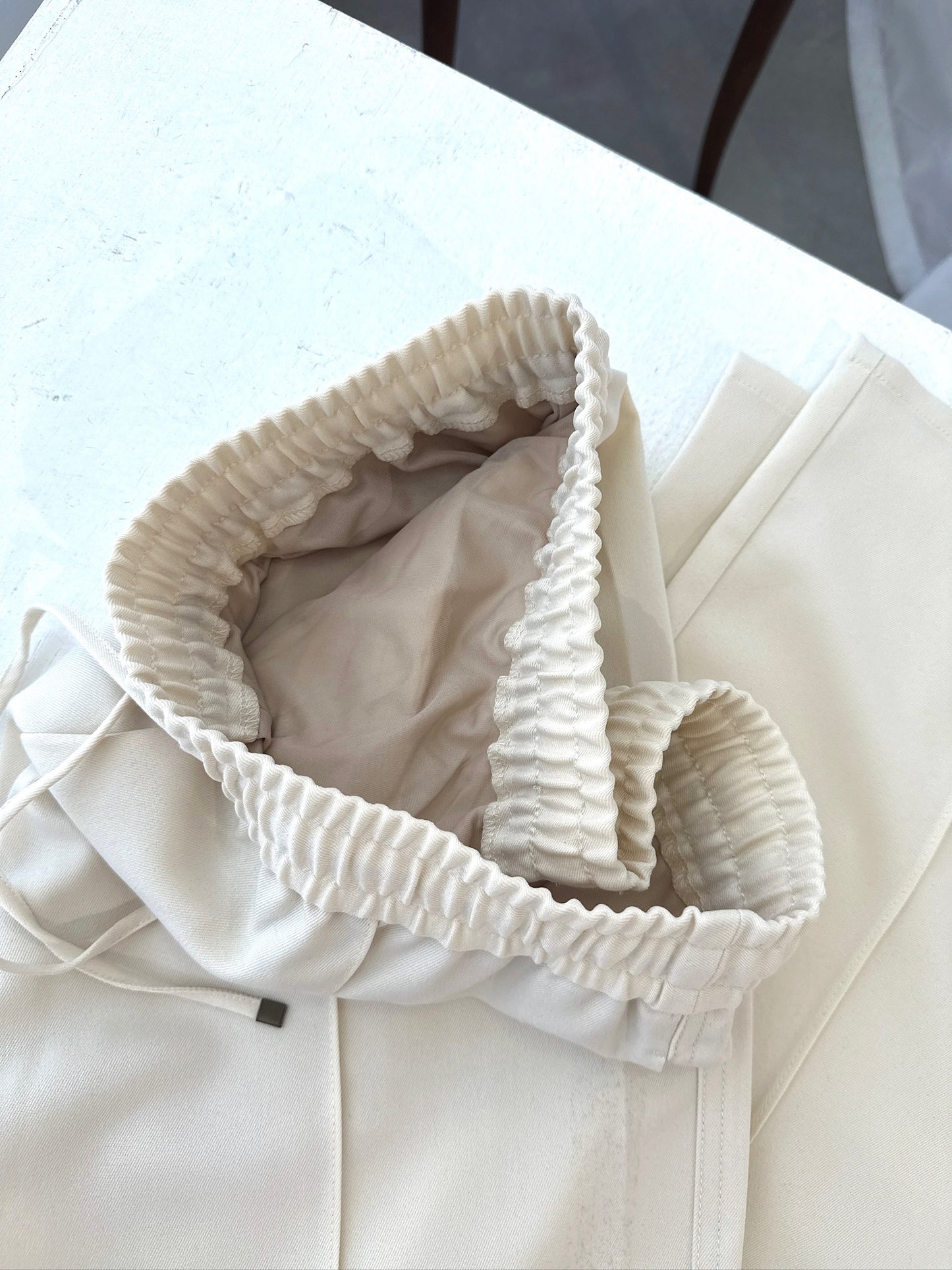 White Drawstring Pants with Center Press