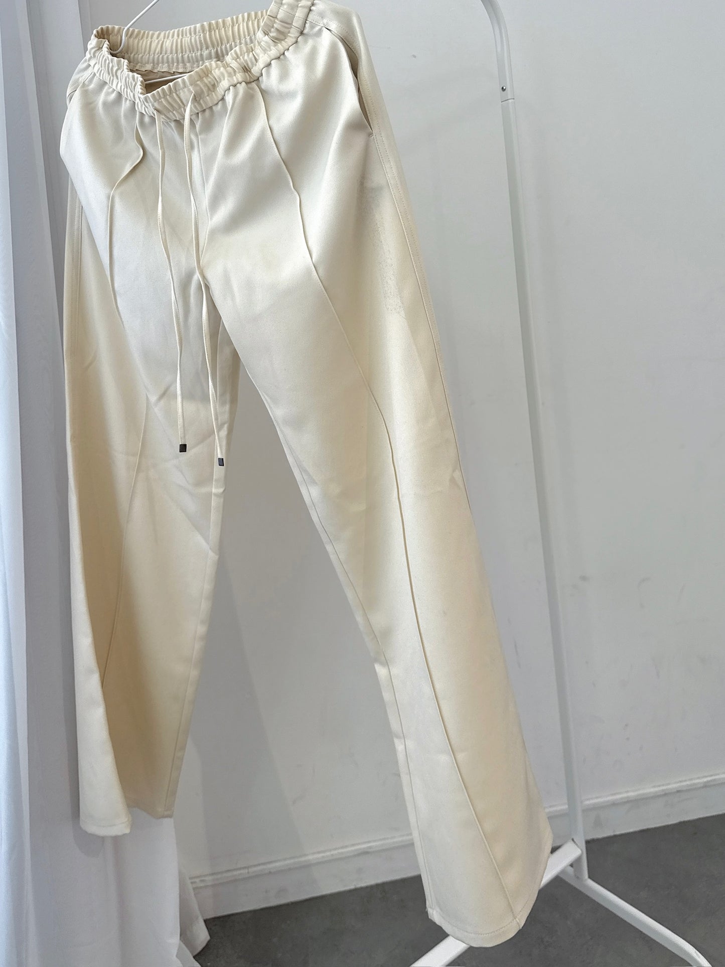 White Drawstring Pants with Center Press