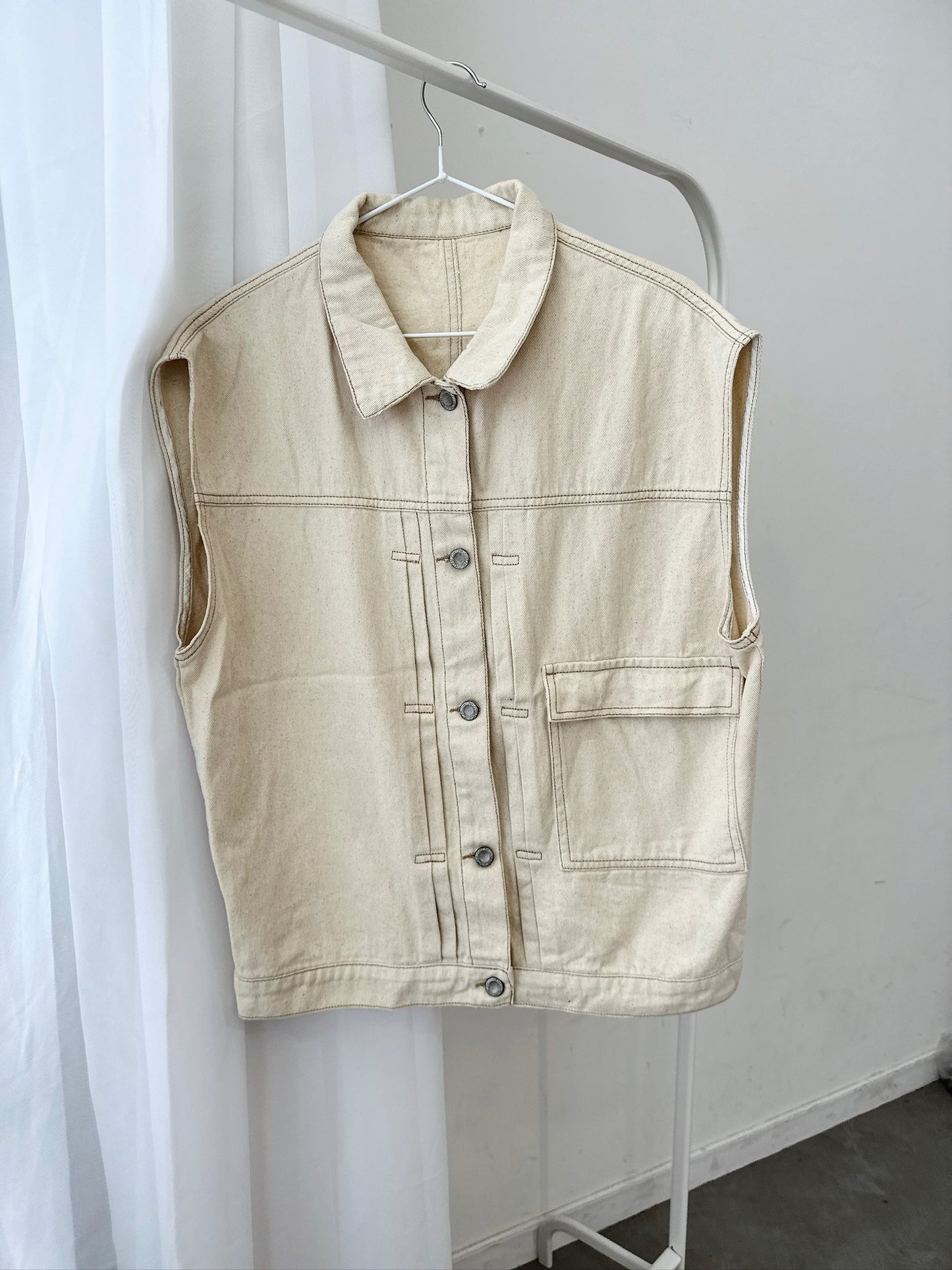 Ivory Sleeveless Denim Jacket