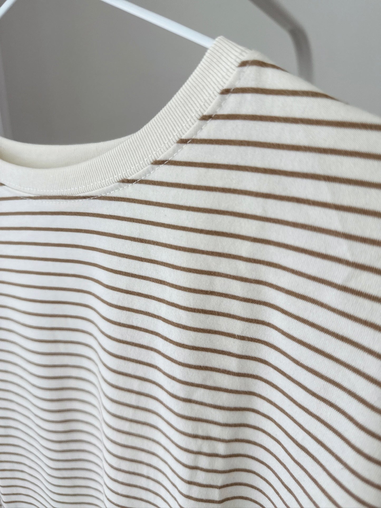 Beige Striped Short Sleeve Top – Casual Fit