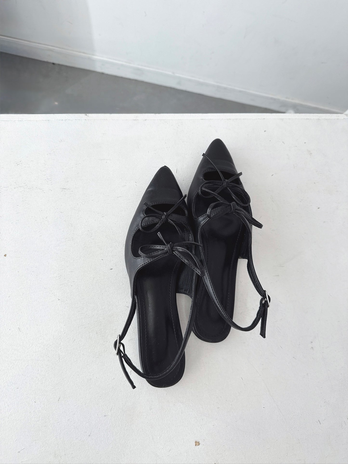 Black Ribbon Slingback Flats