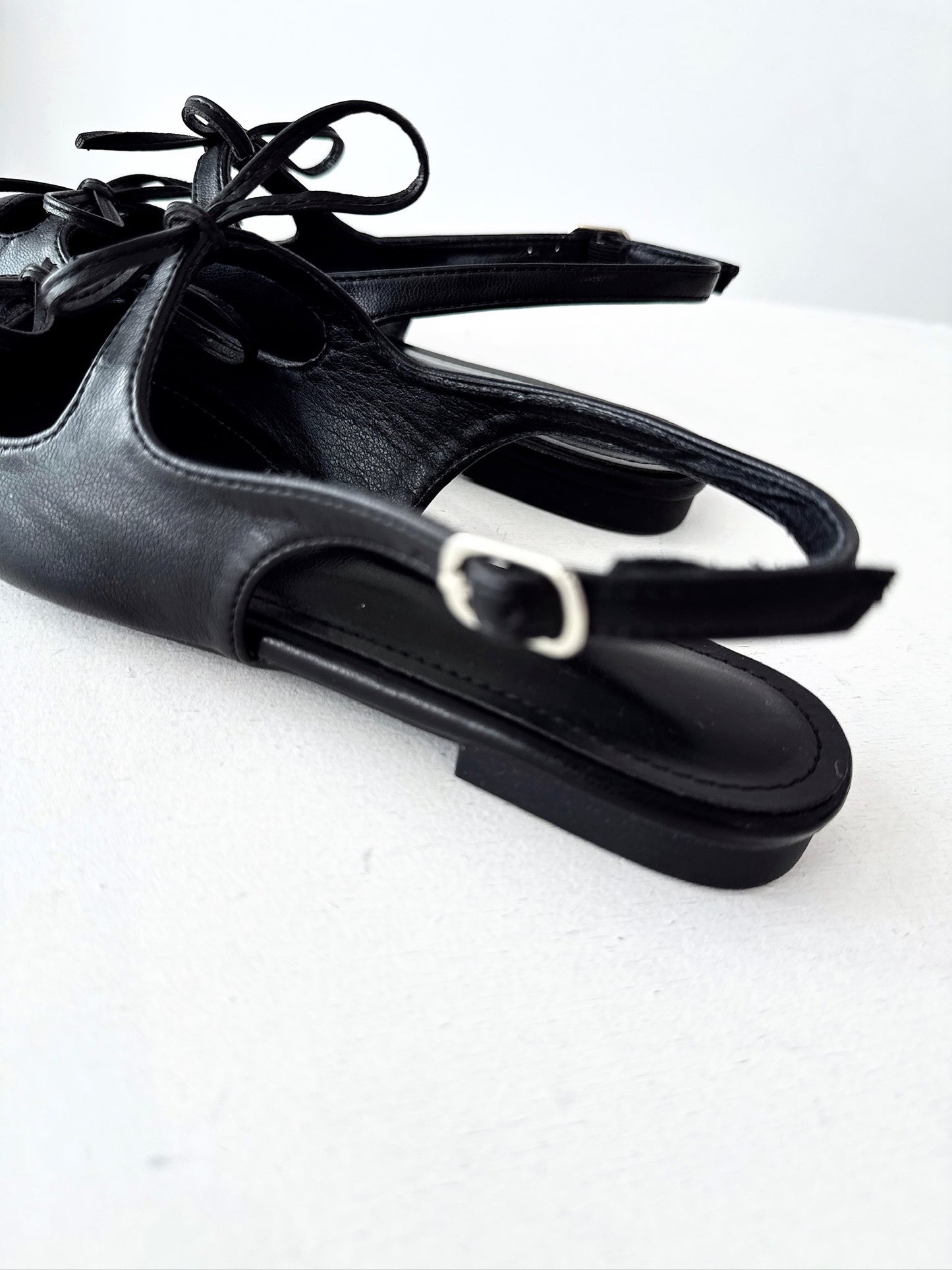 Black Ribbon Slingback Flats