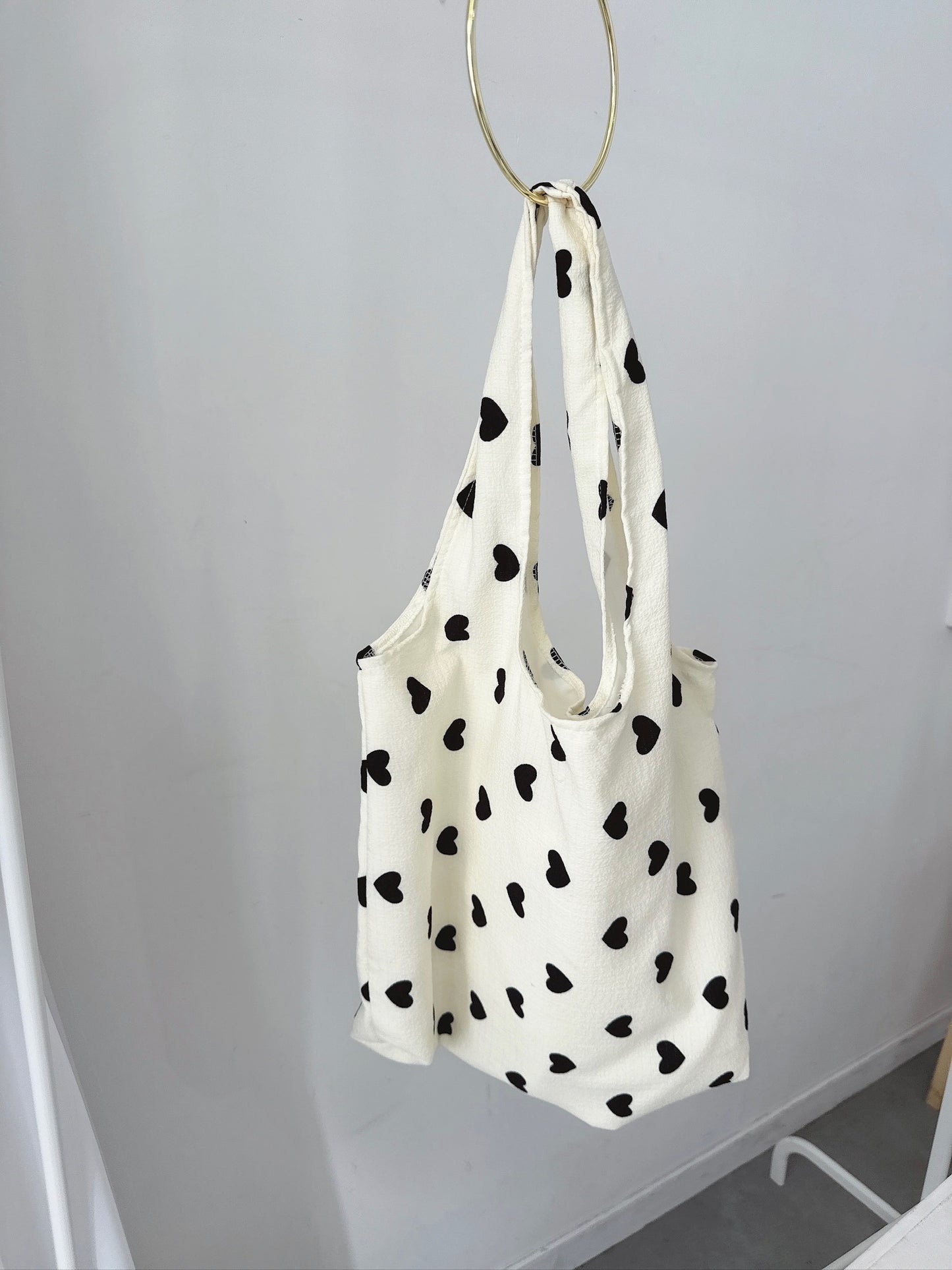 Heart Dot Eco Tote – Ivory & Black