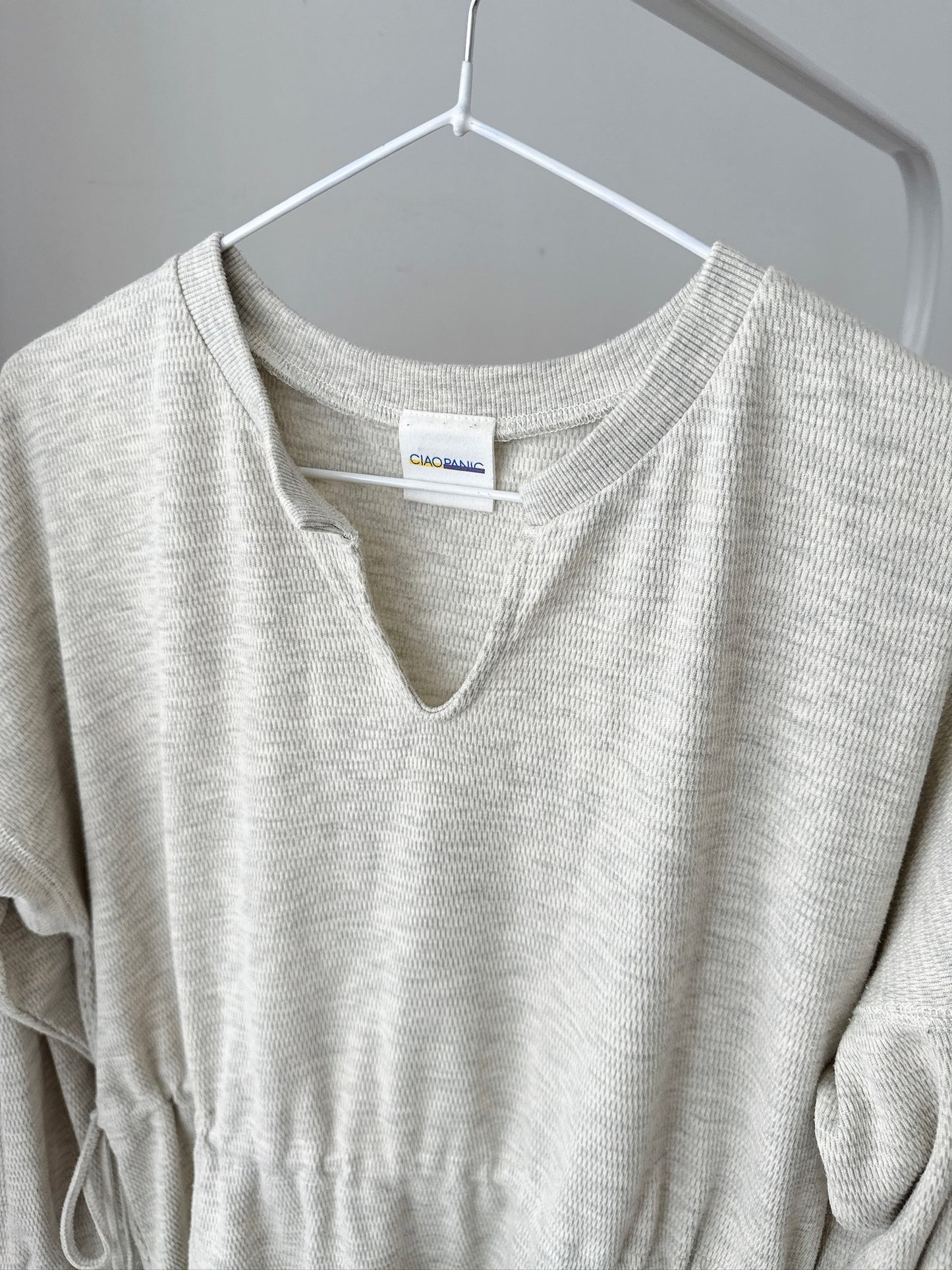 Beige Knit Tunic – Long Sleeve with Drawstring Waist