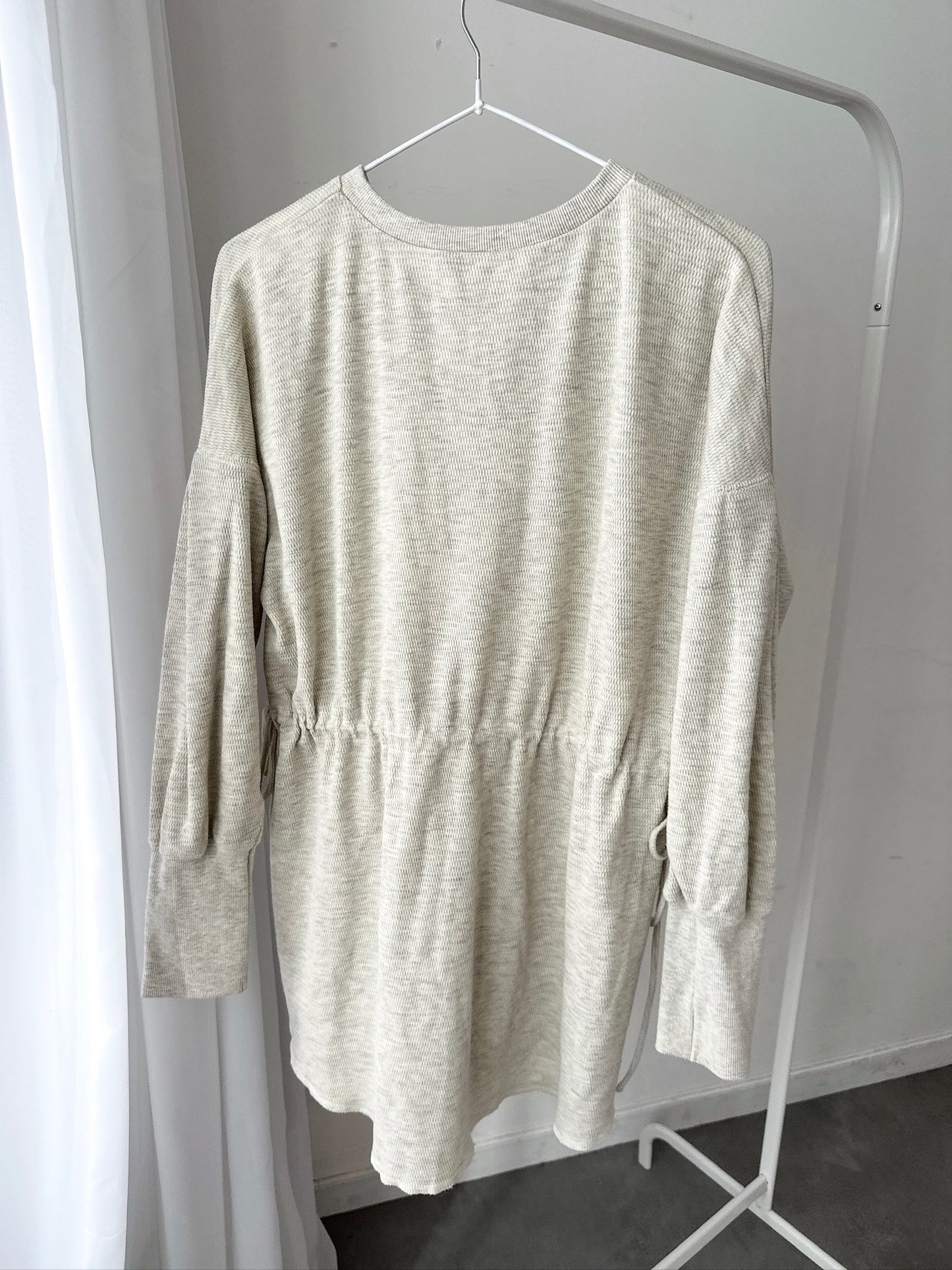 Beige Knit Tunic – Long Sleeve with Drawstring Waist