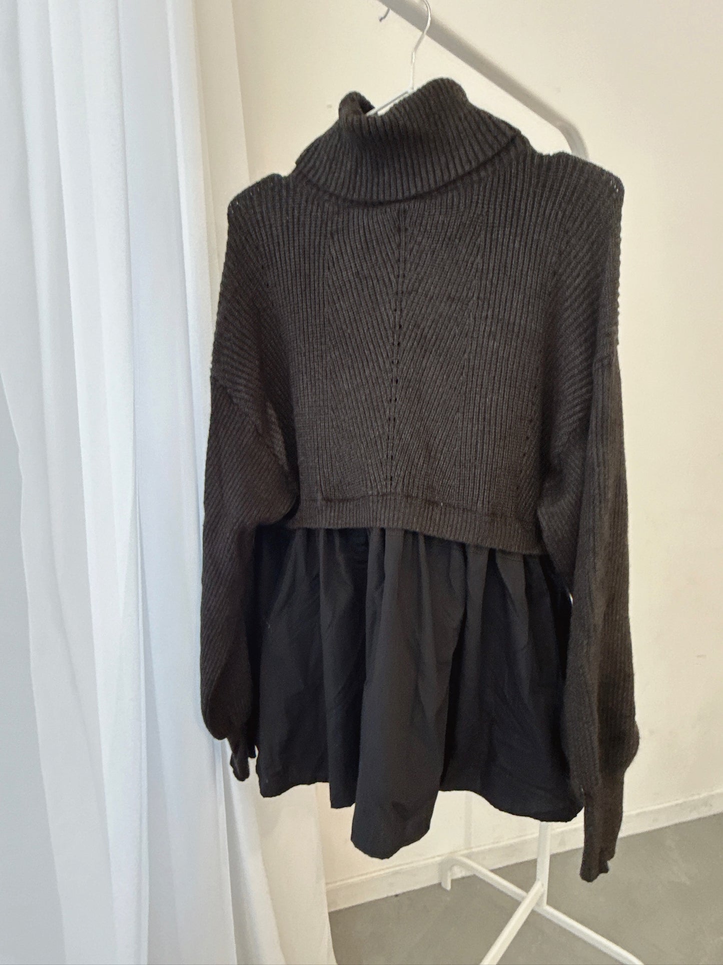 Black Knit Layered Turtleneck Top