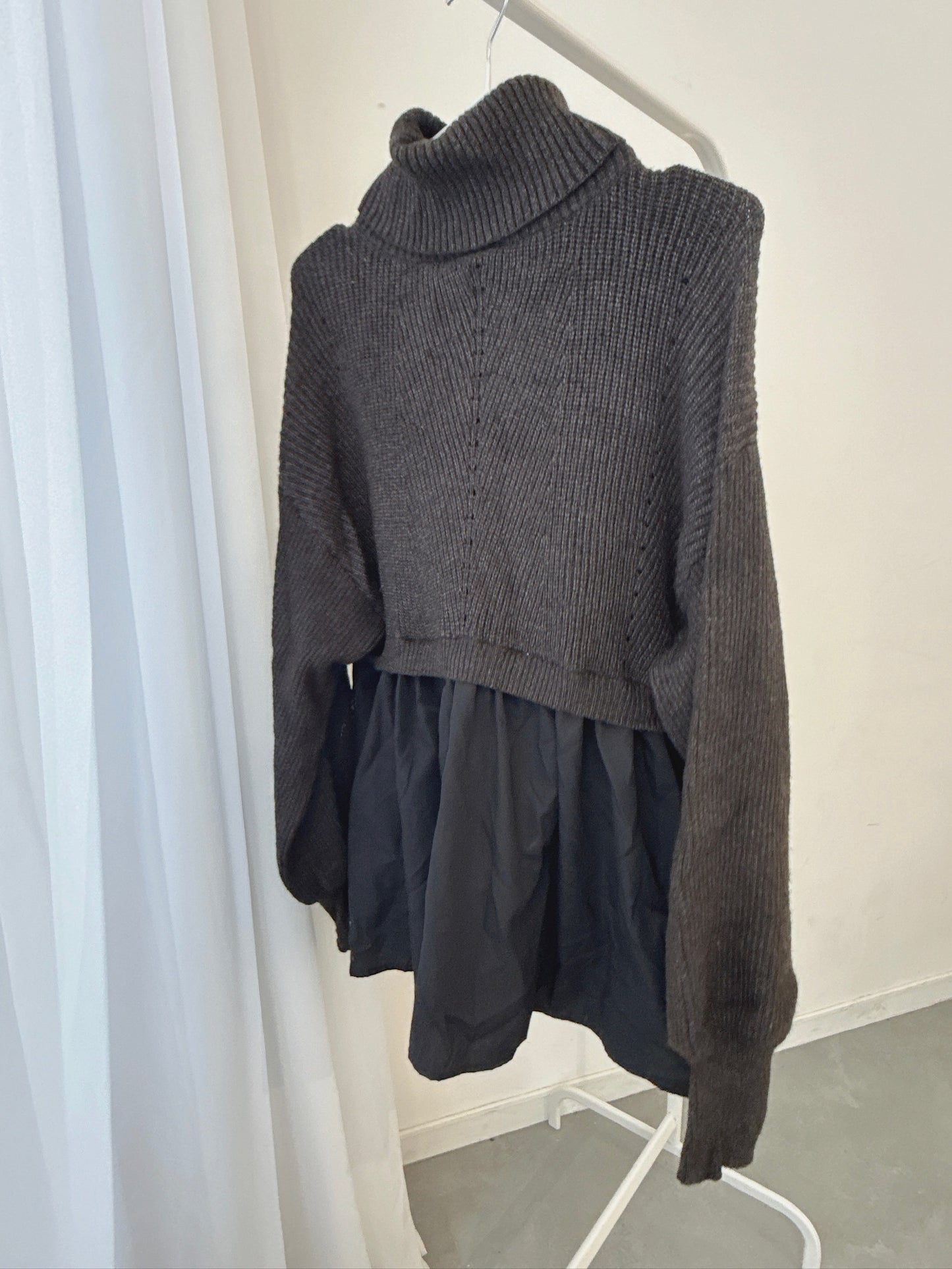 Black Knit Layered Turtleneck Top