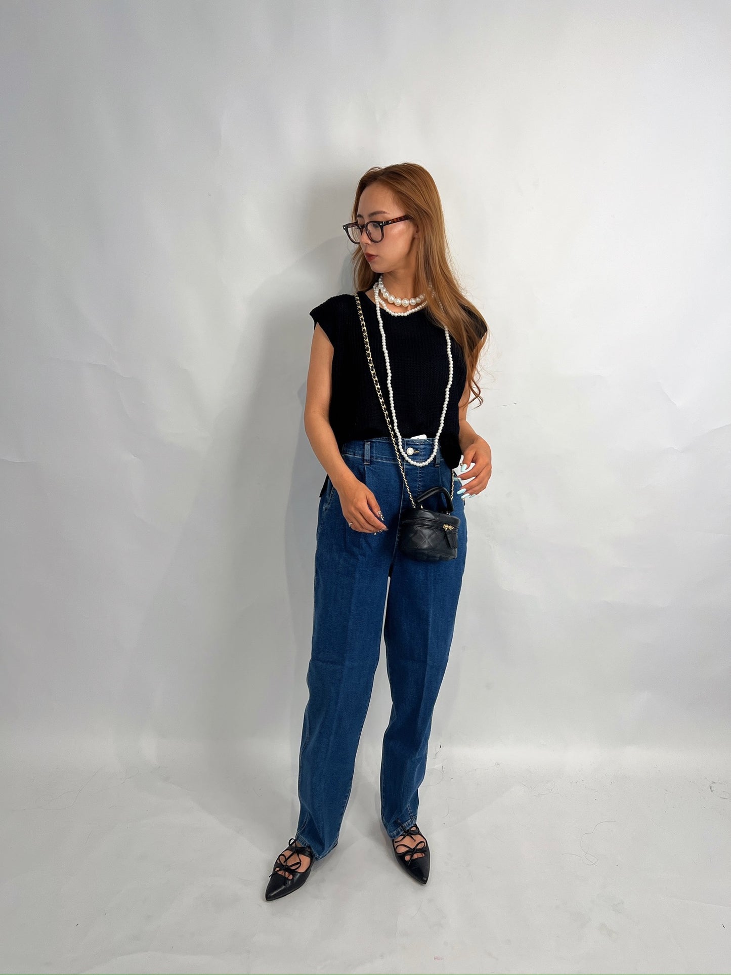 Black Mesh Knit Sleeveless Top
