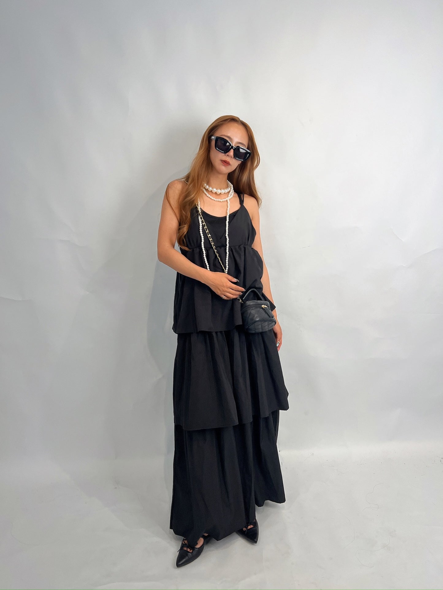 Layered Black Maxi Dress – Back Ribbon Detail