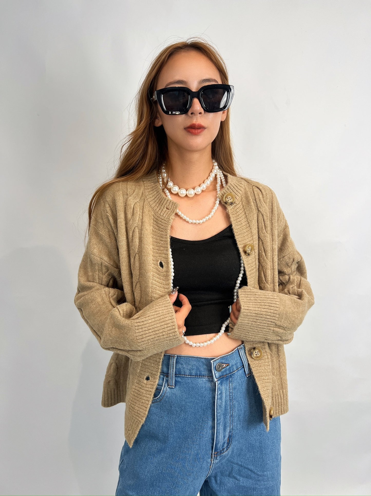 Beige Cable Knit Cardigan – Classic Paris Style