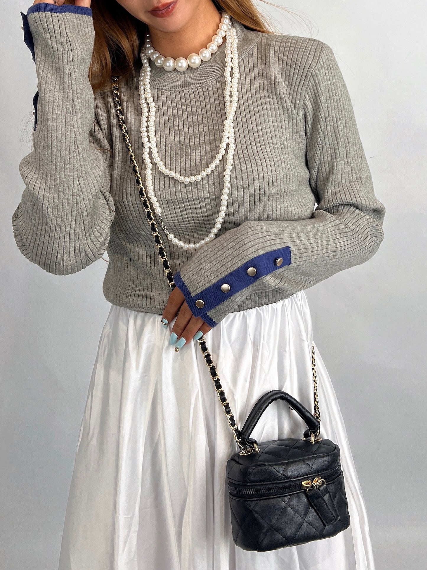 Grey Two-Tone Ribbed Top