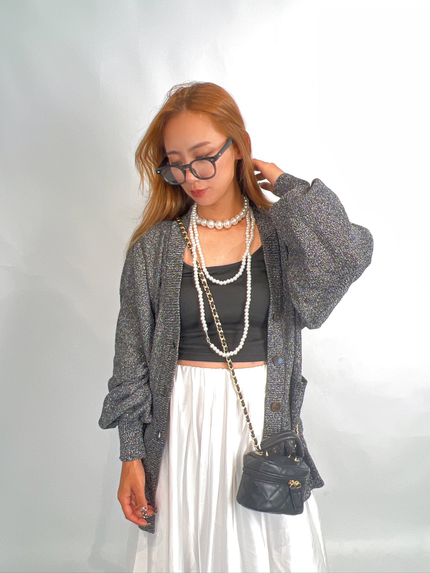 Grey Metallic Knit Cardigan