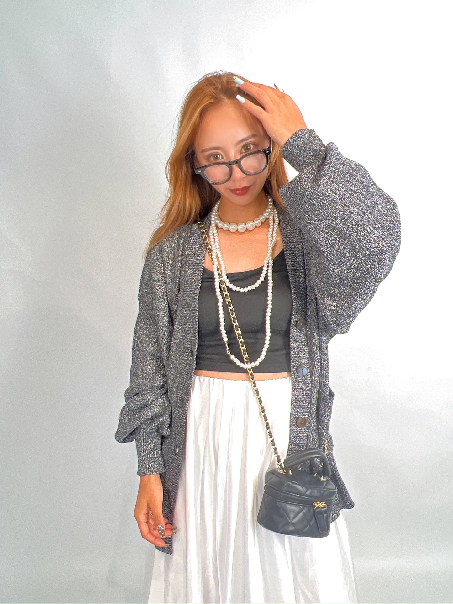 Grey Metallic Knit Cardigan