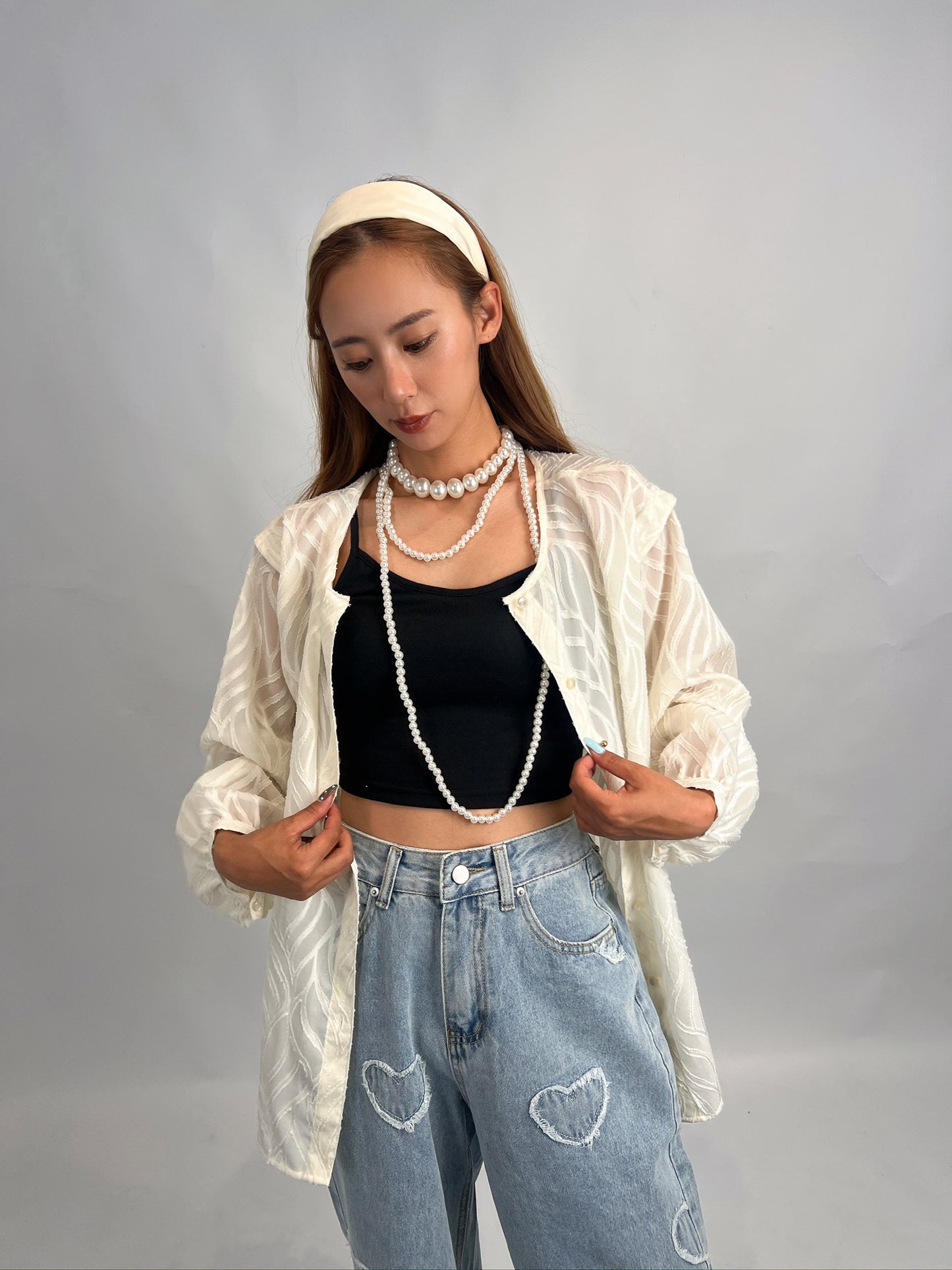White Sheer Button-Up Shirt