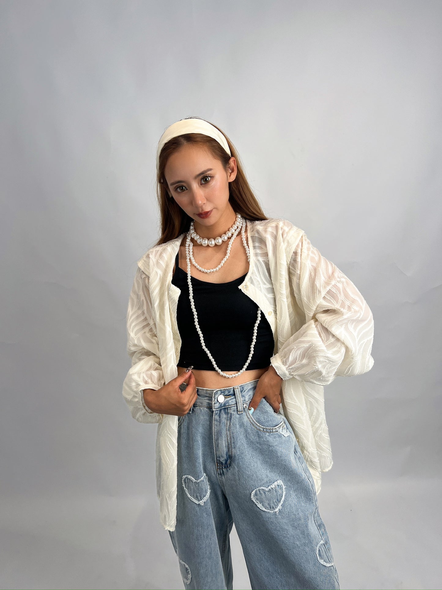 White Sheer Button-Up Shirt