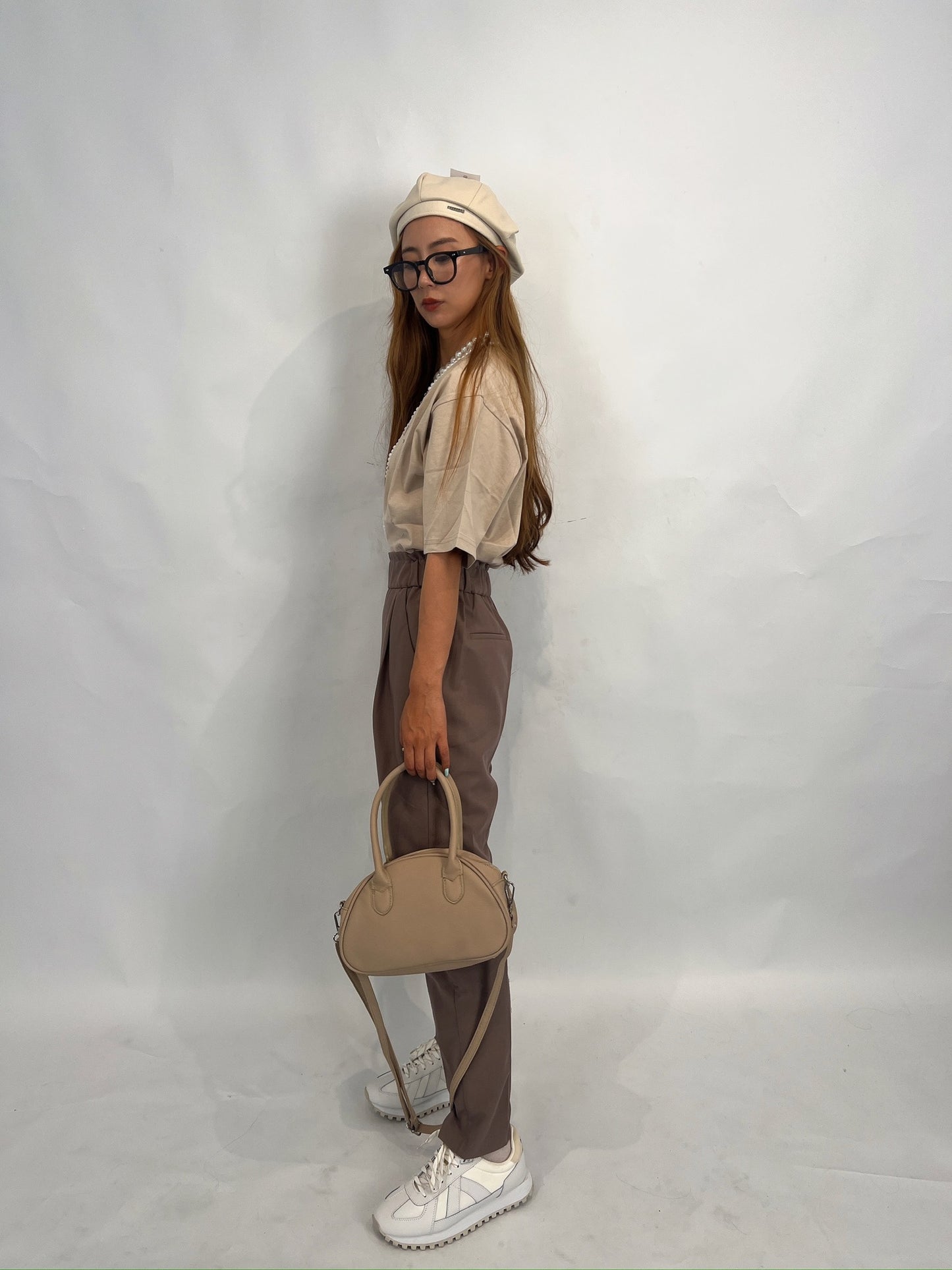 Tapered Taupe High-Waist Pants