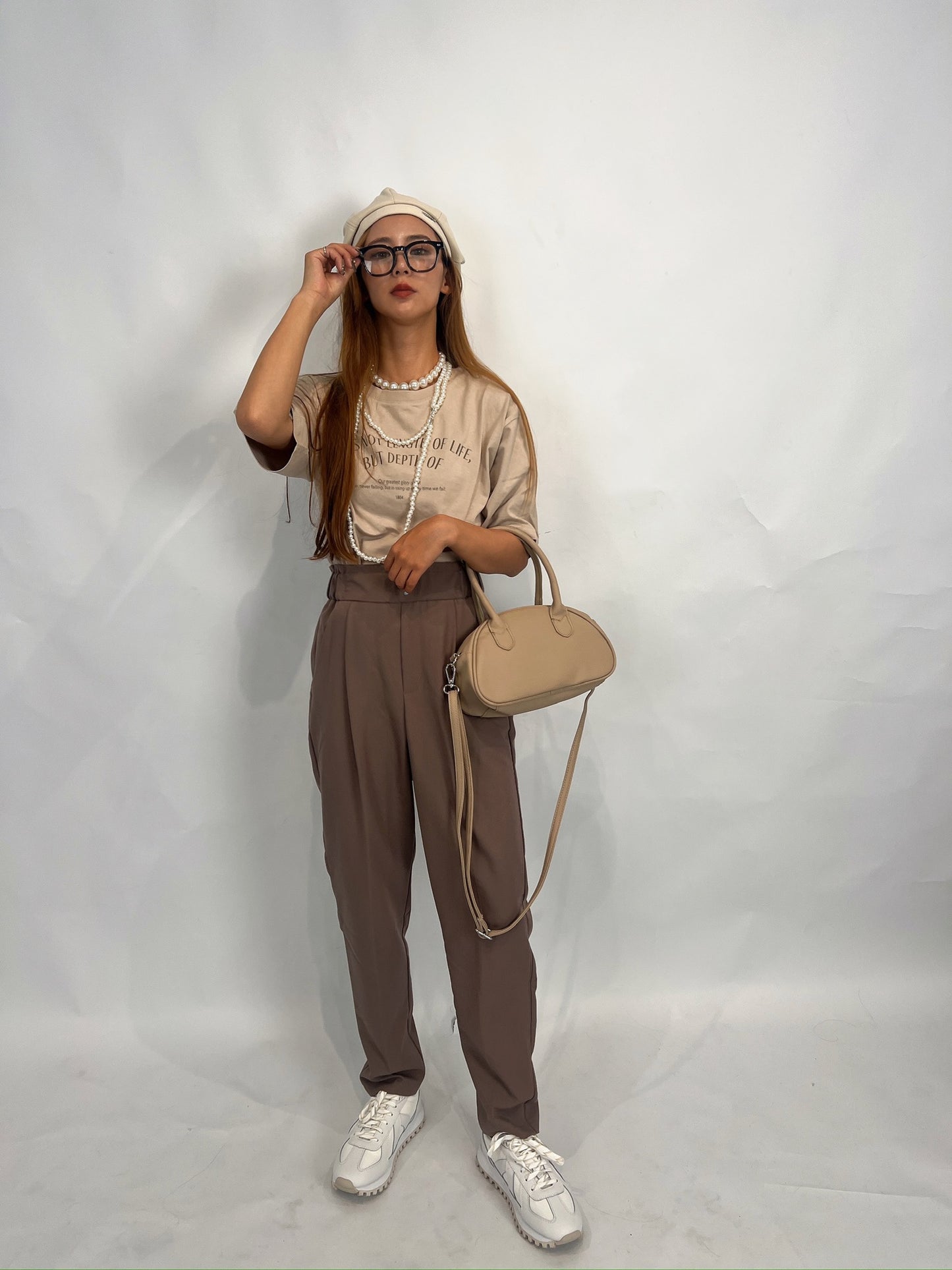 Tapered Taupe High-Waist Pants