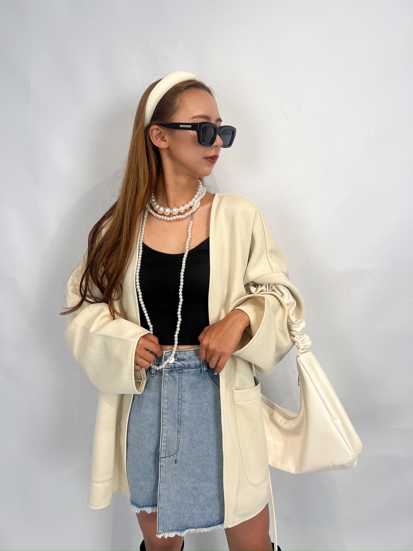 Ivory Open-Front Jacket with Pockets