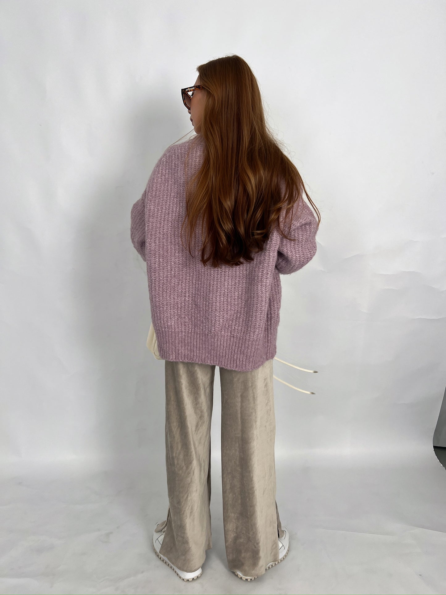 Oversized Pink Crochet Cardigan