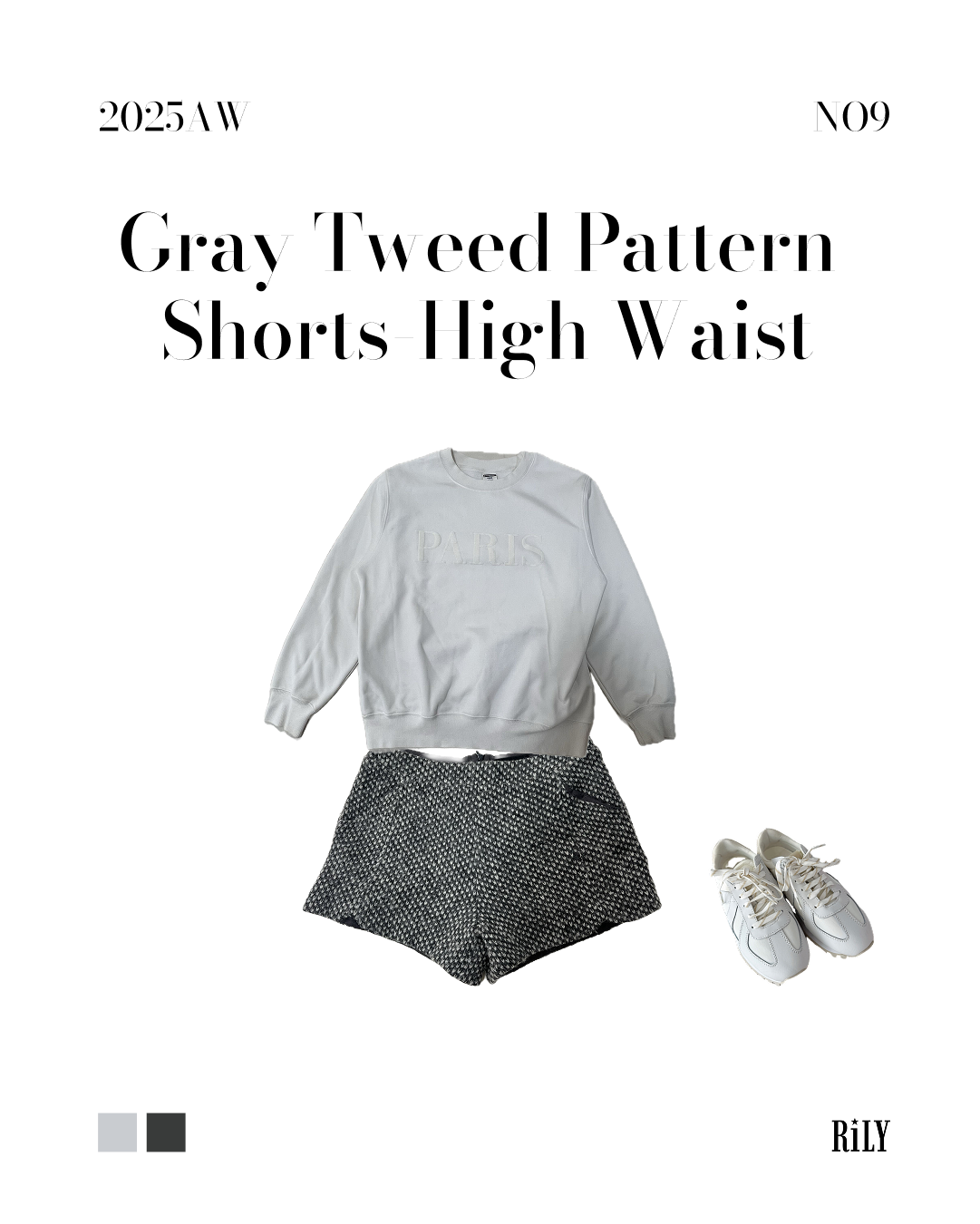 2501211Gray Tweed Pattern Shorts – High Waist