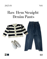 250123Raw Hem Straight Denim Pants