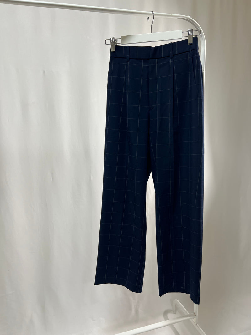 2501219Navy Checkered Slim Slacks