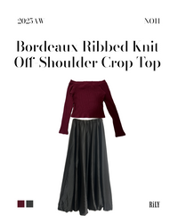 25051Bordeaux Ribbed Knit Off-Shoulder Crop Top
