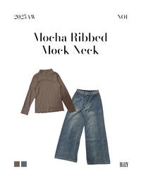 25033Mocha Ribbed Mock Neck