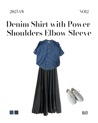 25050Denim Shirt with Power Shoulders – Elbow Sleeve