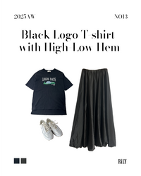 25049Black Logo T-Shirt with High-Low Hem