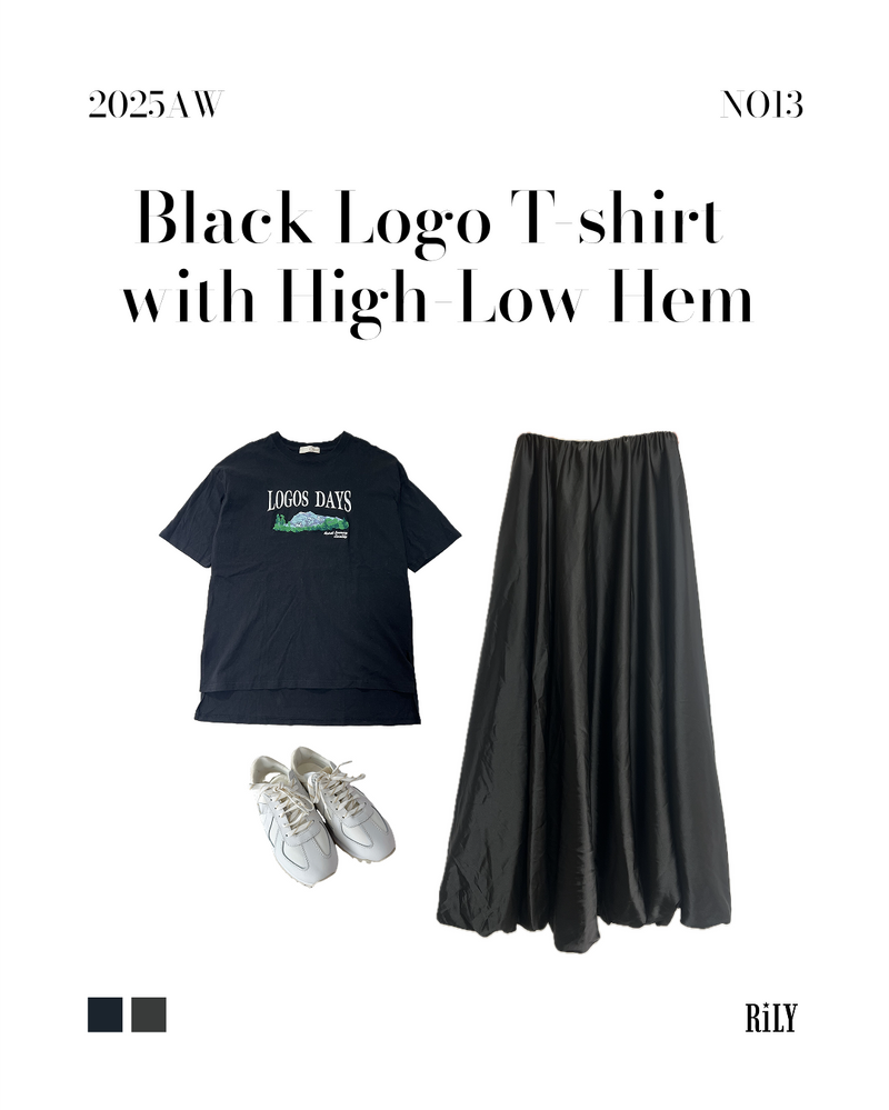 25049Black Logo T-Shirt with High-Low Hem