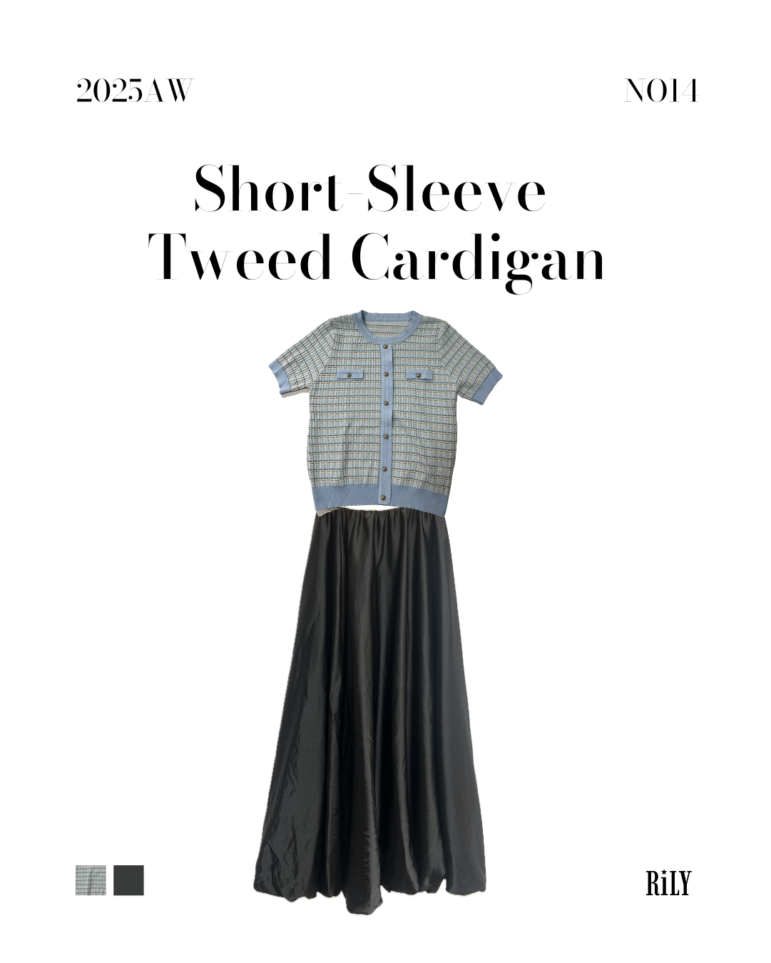 25048Short-Sleeve Tweed Cardigan