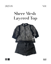 25035Sheer Mesh Layered Top
