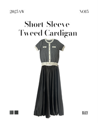 25048Short-Sleeve Tweed Cardigan