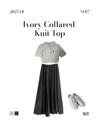 25047Ivory Collared Knit Tops