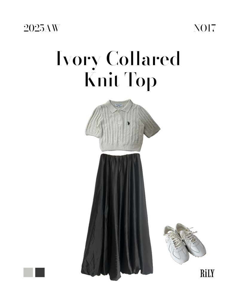 25047Ivory Collared Knit Tops