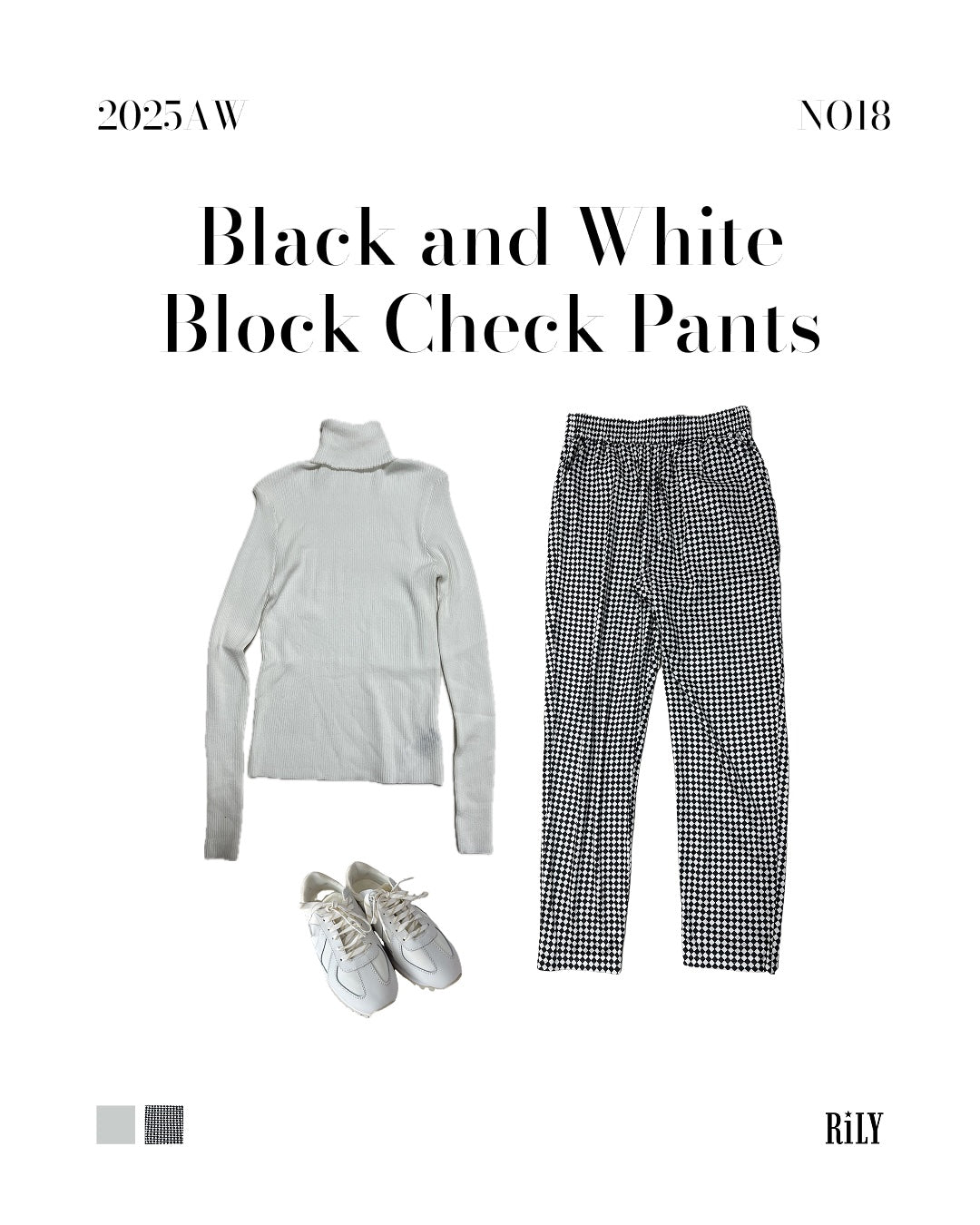 2501213Black and White Block Check Pants