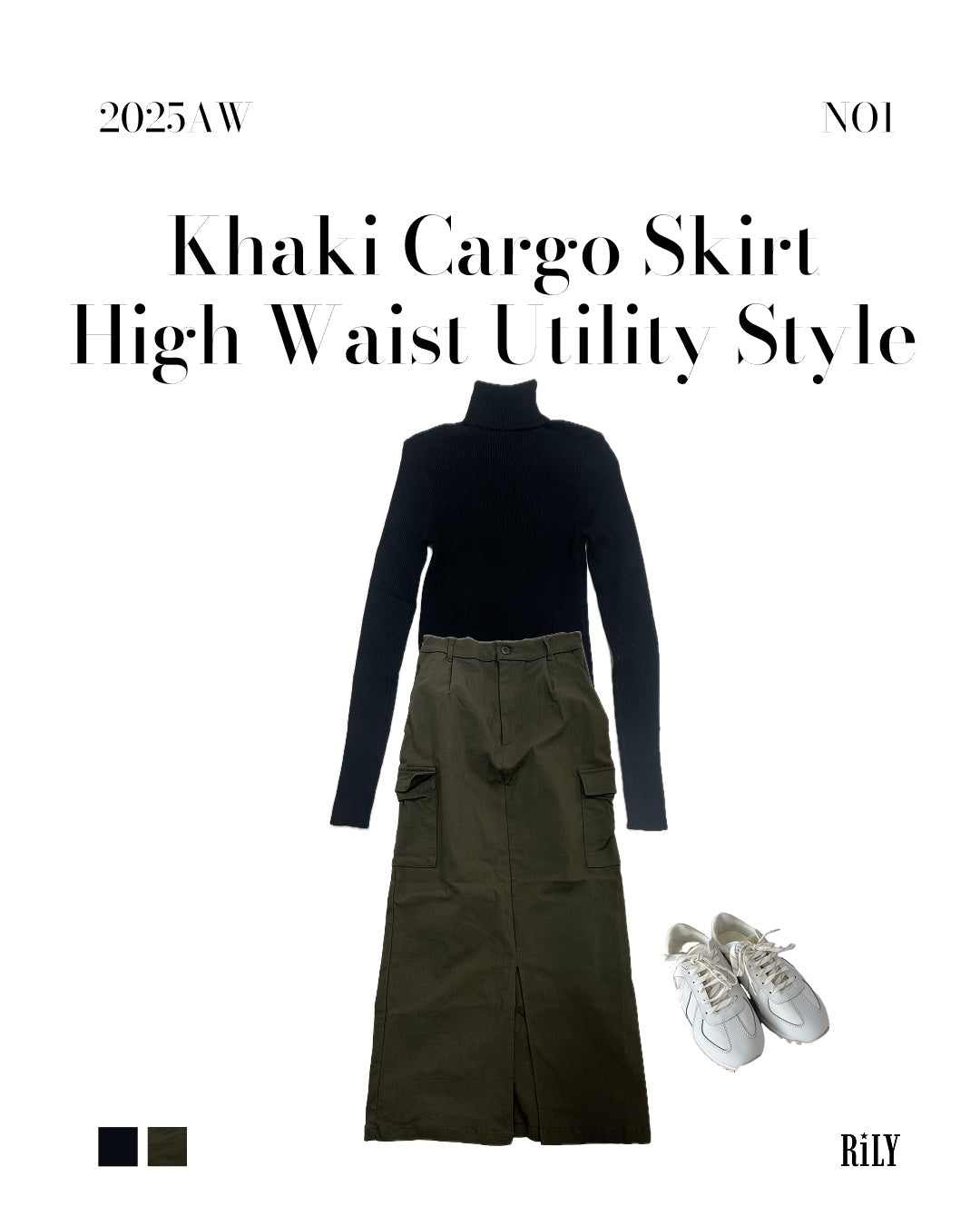 25000015Khaki Cargo Skirt – High Waist Utility Style