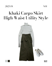 25000015Khaki Cargo Skirt – High Waist Utility Style