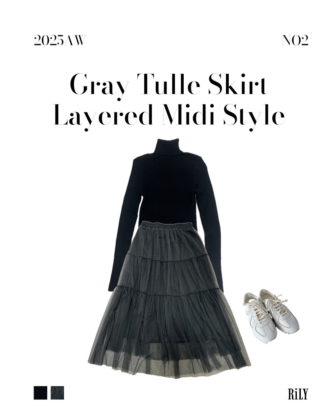 25000014Gray Tulle Skirt – Layered Midi Style