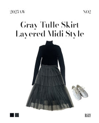 25000014Gray Tulle Skirt – Layered Midi Style
